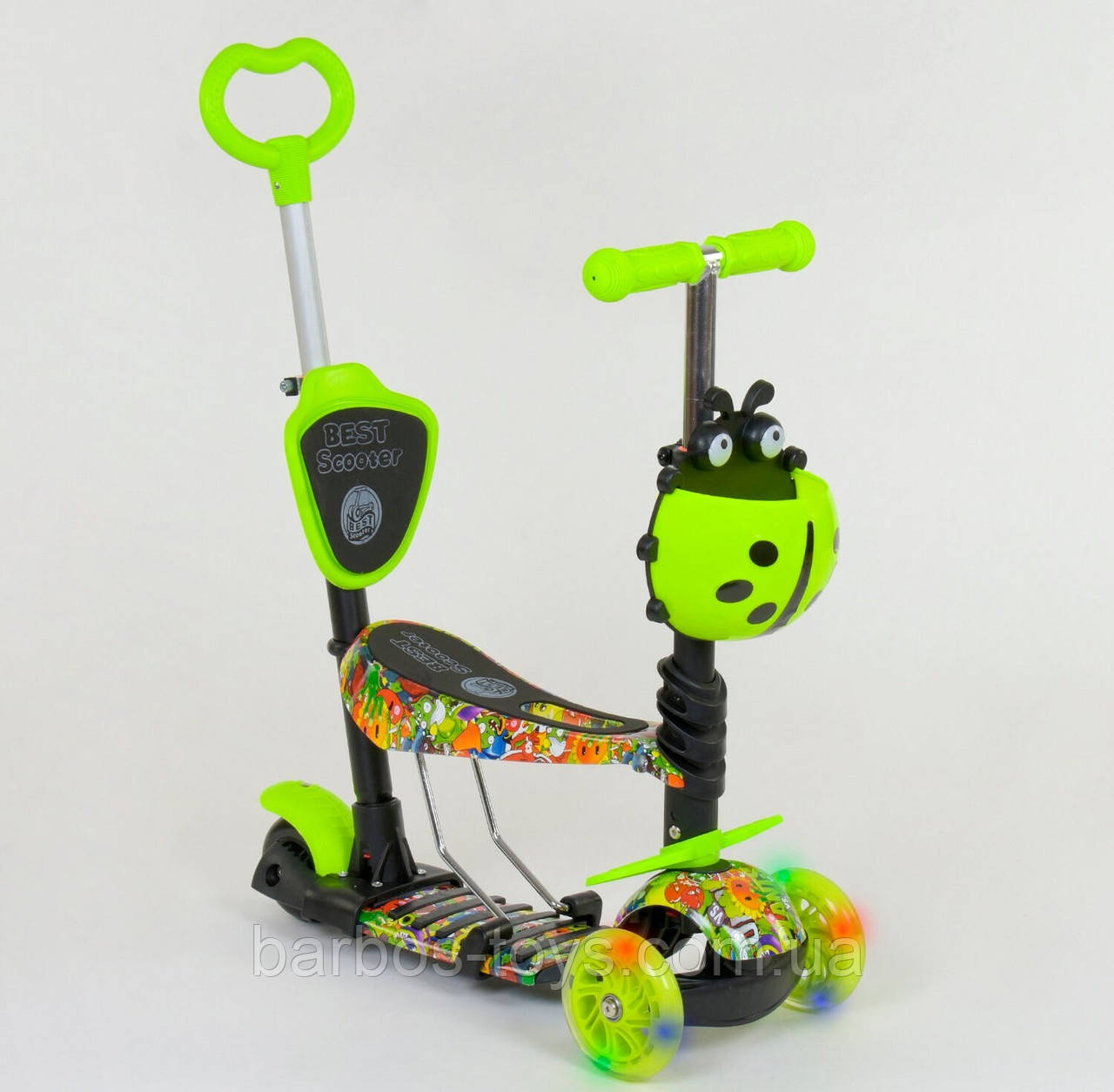 Самокат дитячий триколісний 5в1 55945 Best Scooter із сидінням і ручкою керування для малюків