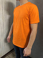 Мужская футболка оранжевая 165 грамм плотная хлопок