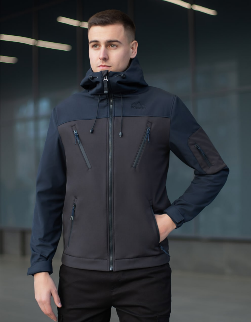 Куртка весняна молодіжна чоловіча soft shell чорна, Коротка чоловіча куртка повсякденна, фото 1