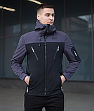 Куртка весняна молодіжна чоловіча на блискавці, Чоловічі куртки з капюшоном softshell чорно-сіра, фото 3