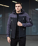 Куртка весняна молодіжна чоловіча на блискавці, Чоловічі куртки з капюшоном softshell чорно-сіра, фото 2