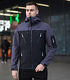 Куртка весняна молодіжна чоловіча на блискавці, Чоловічі куртки з капюшоном softshell чорно-сіра, фото 6