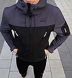 Куртка весняна молодіжна чоловіча на блискавці, Чоловічі куртки з капюшоном softshell чорно-сіра, фото 7