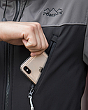 Куртка весняна молодіжна чоловіча на блискавці, Чоловічі куртки з капюшоном softshell чорно-сіра, фото 8