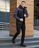 Куртка весняна молодіжна чоловіча на блискавці, Чоловічі куртки з капюшоном softshell чорно-сіра, фото 10