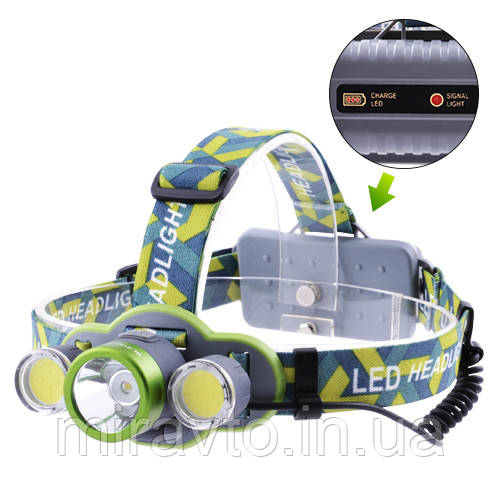 Ліхтарик-лоб "POLICE" 2133-T6+2COB, ЗП micro USB, 2х18650/3xAA, індикація заряду, signal light