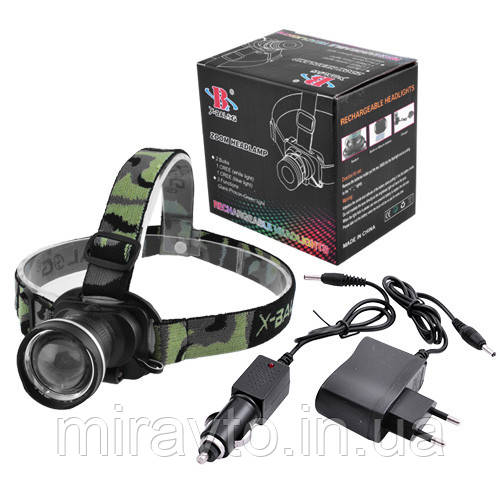 Ліхтарик-лоб "POLICE" 6807-XPE, ЗП 220V/12V, вбудований акумулятор, zoom, Box, фото 1