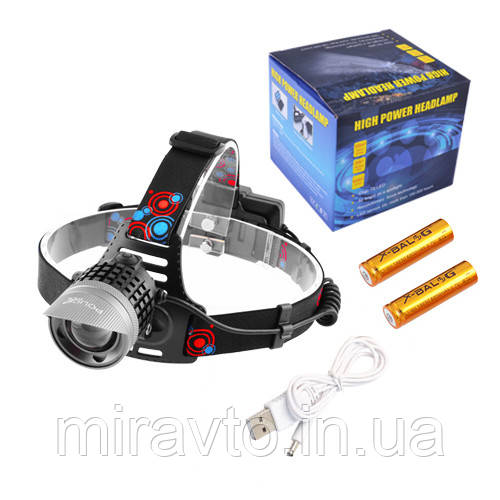 Фонарик-лоб "POLICE" BL-2170-T6, 2x18650, ЗУ microUSB, zoom, signal light, BOX