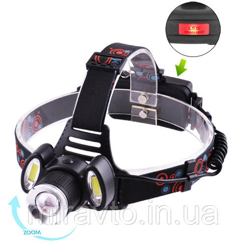 Ліхтарик-лоб "POLICE" BL-C864-T6+2COB, zoom, 2x18650, пласт-метал ЗП 220V/12V