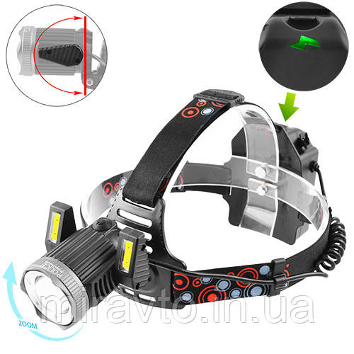 Ліхтарик-лоб "POLICE" JR-6000-T6+2COB, 2х18650/3xAA, ЗП microUSB, signal light, zoom