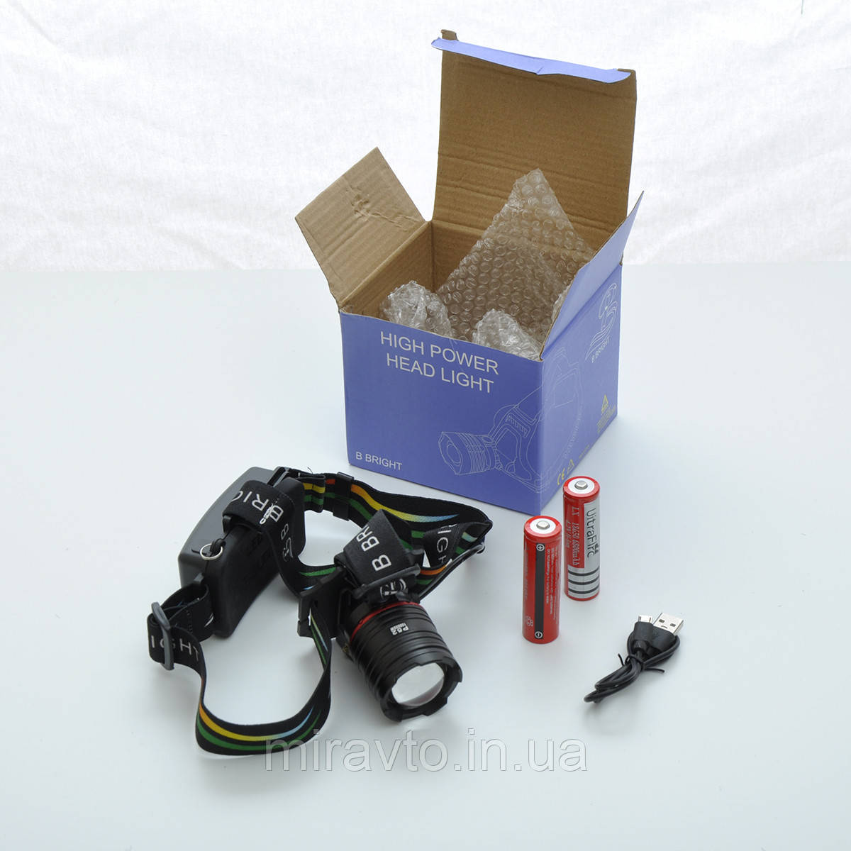 Фонарик-лоб "POLICE" P52 1CREE 2x18650 100000W 1400Lm Zoom Box