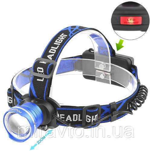 Фонарик-лоб "POLICE" Police XQ-24-T6, 2x18650, ЗУ 220V/12V, signal light, zoom, Box