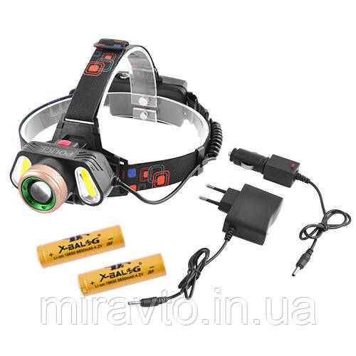 Ліхтарик-лоб "POLICE" RJ-5300-T6+2COB, ЗП 220V/12V, 2х18650, signal light, zoom