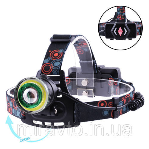 Фонарик-лоб "POLICE" T106-T6+COB, ЗУ micro USB, 2x18650,signal light, zoom, Box