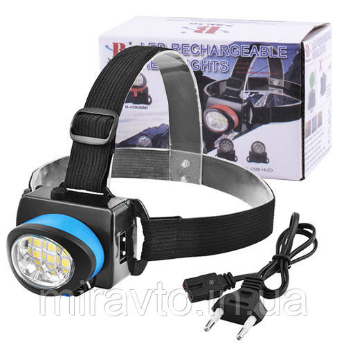 Ліхтарик-лоб D=57 C539-6SMD, ЗП 220V, вбудований акумулятор
