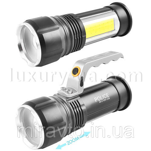 Ліхтарик-ручний "POLICE" S912-XPE+COB (white+red),zoom, 2x18650 1SMD+Лінза/метал.корпус/12V-220V
