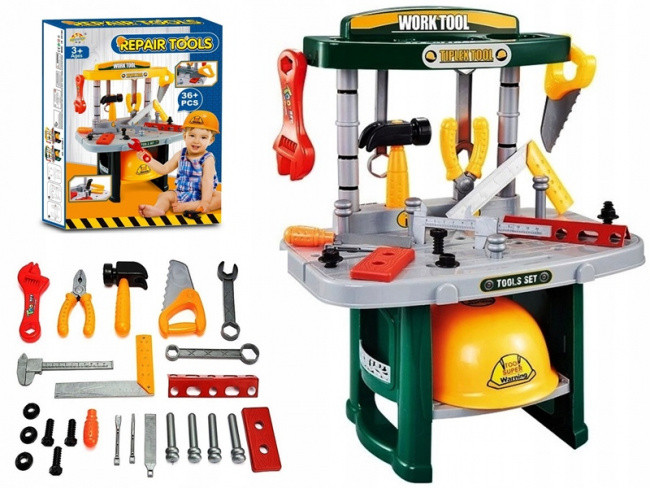 Детский игровой набор строительных инструментов Мастерская, столик верстак с инструментами, набор строителя - фото 2 - id-p1601104555