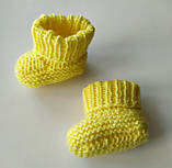 Дитячі в'язані пінетки шкарпетки для новонароджених 0-3 місяці жовтого кольору, довжина стопи 9см, фото 3