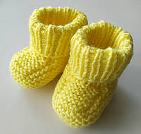 Детские вязаные пинетки носочки для новорожденных 0-3месяца желтого цвета длина стопы 9см