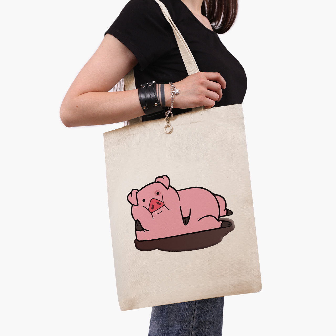 Еко сумка Пухкі Гравіті Фолз (Waddles Gravity Falls), шопер з принтом бежевий саржа