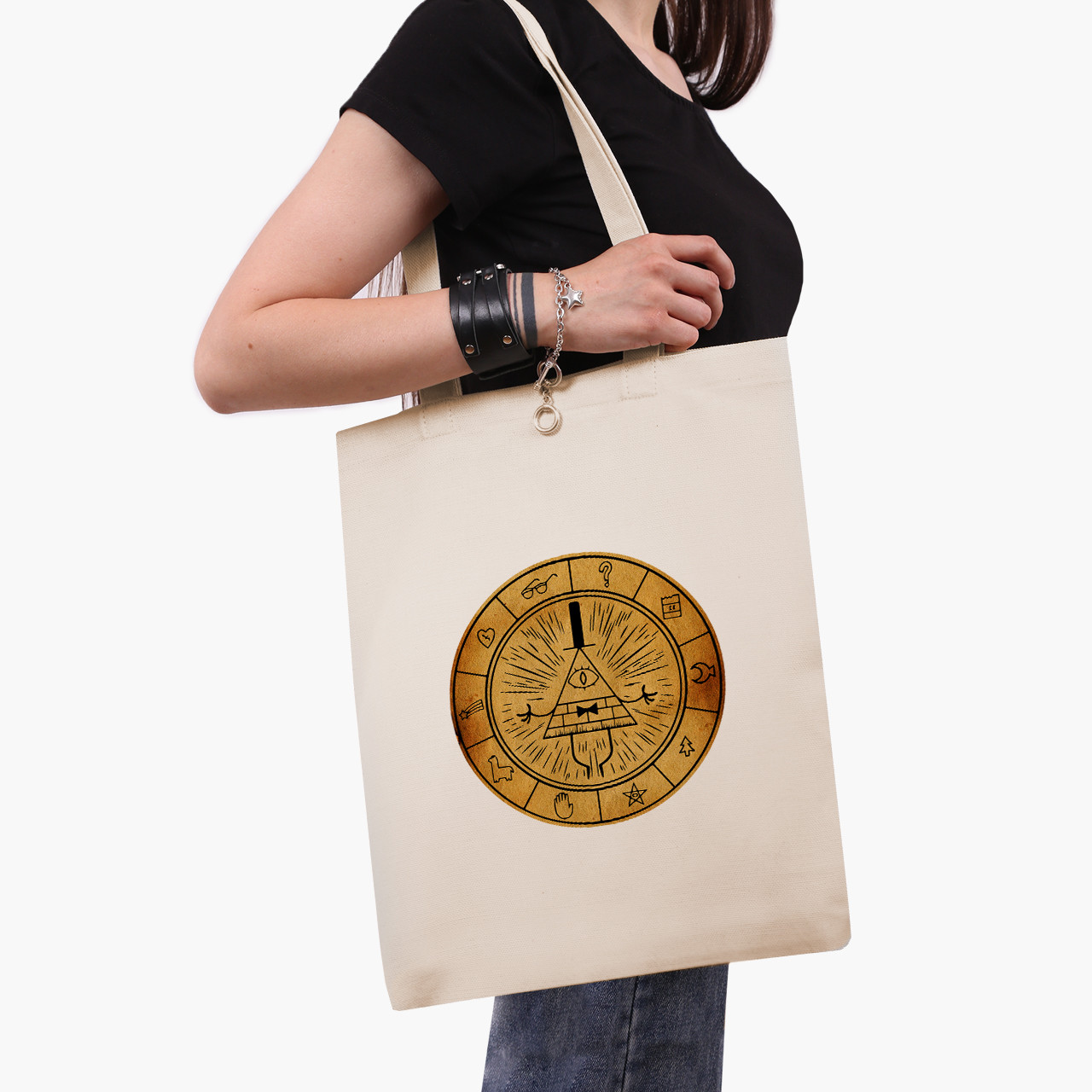 Еко сумка Білл Шифр Гравіті Фолз (Bill Cipher Gravity Falls), шопер з принтом бежевий саржа, фото 1