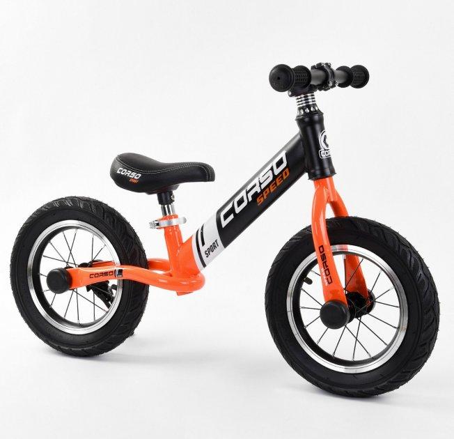 Біговел для дівчаток від 1 року, велосипед без педалей Corso 24846 Надувні колеса Підніжка 12" Жовтогарячий