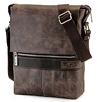 Мужская сумка мессенджер коричневая кожаная для документов, сумка планшет коричневая из кожи с ремнем TS топ