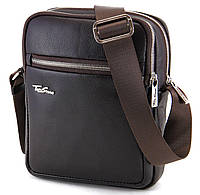 Сумка для планшета коричневая мужская из кожи с ремнем Tom Stone, сумка планшет коричневая кожаная через плечо