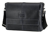Сумка мужская черная для документов/ноутбука кожаная Tom Stone, сумка мессенджер черная деловая из кожи под а4