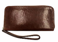 Женский кожаный кошелек-клатч Grande Pelle, портмоне с монетницей, коричневый цвет, глянцевый топ