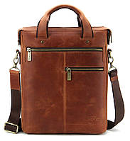 Портфель коричневый мужской из кожи вертикальный, деловой портфель рыжий для документов А4 кожаный с ремнем