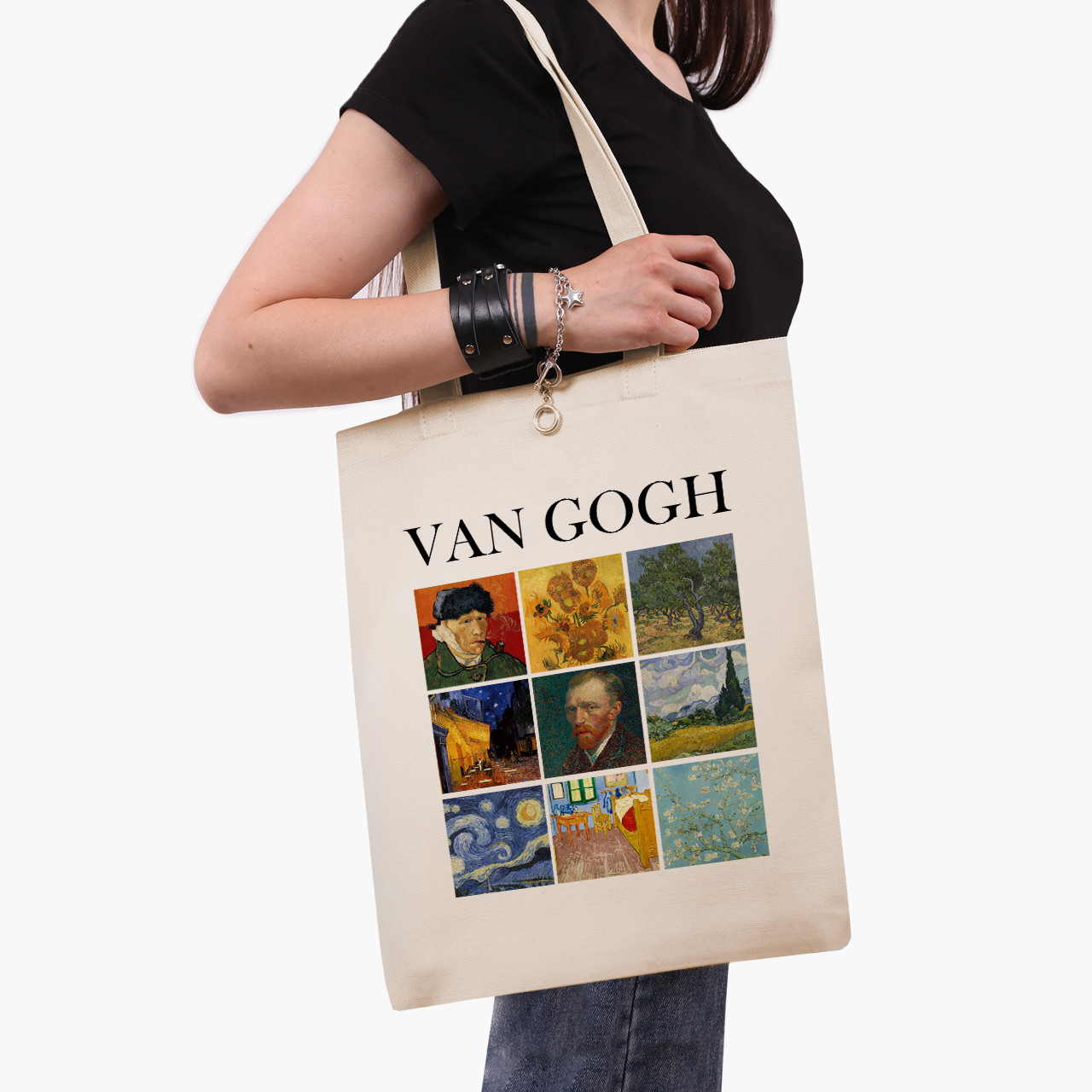 Еко сумка Вінсент Ван Гог Картини (Vincent van Gogh) бежева на блискавці саржа з принтом