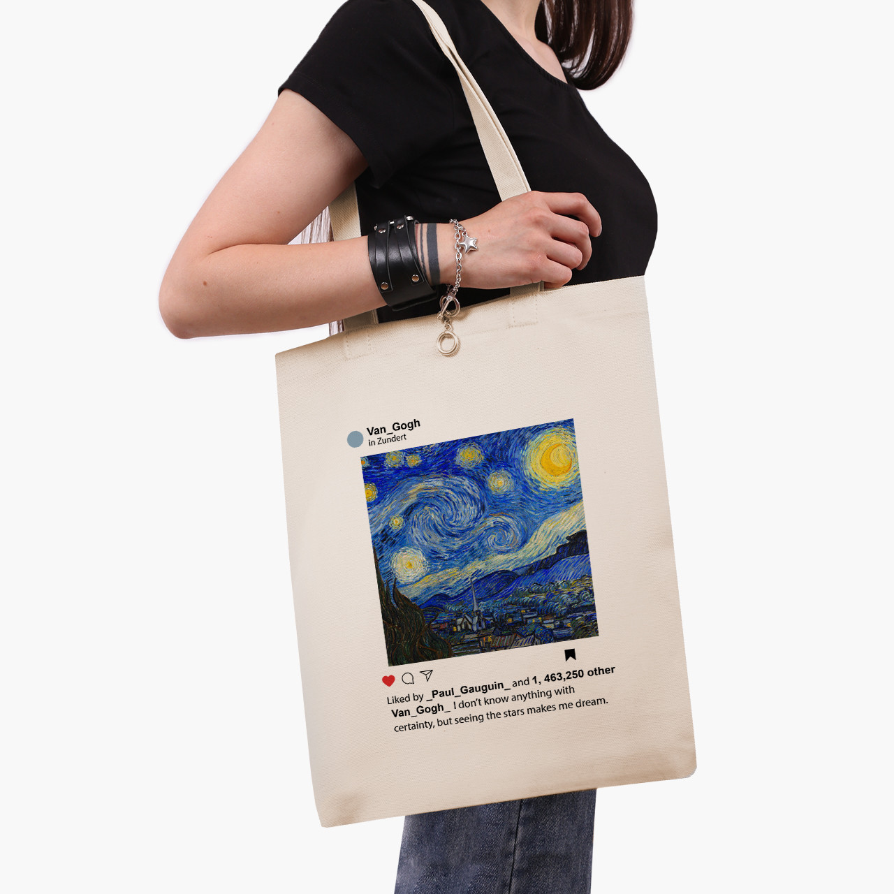 Еко сумка Інстаграм Зоряна ніч Вінсент Ван Гог (Instagram van Gogh), шопер з принтом бежевий саржа