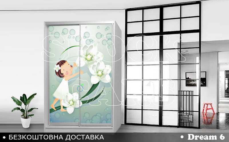 Шафа купе з дівчинкою Принцеса Дрема, дитяча шафа купе 2/3/4 двері, шафа для одягу фотодрук