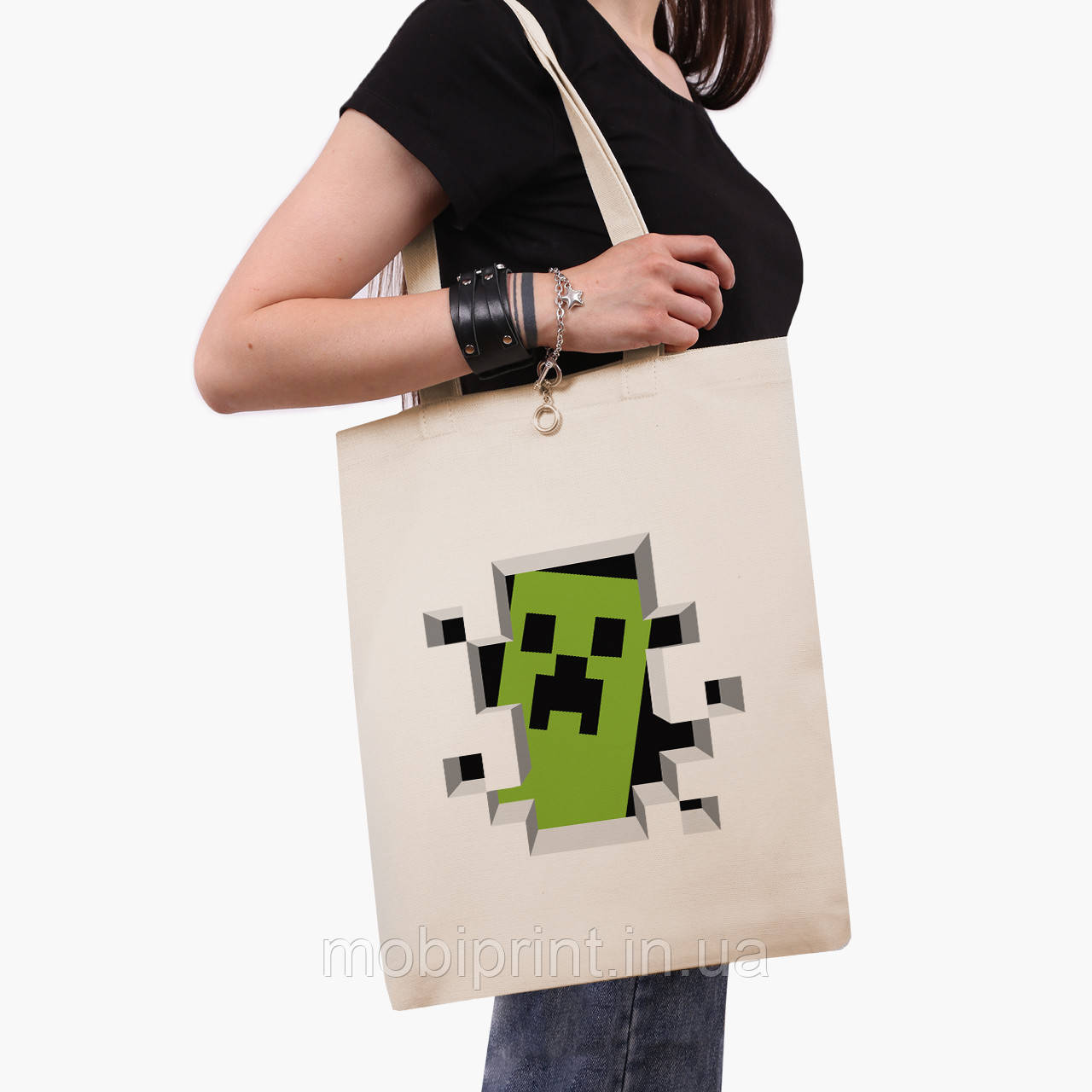 Еко сумка Майнкрафт (Minecraft) (9227-1709-BG) бежева класік саржа, фото 1