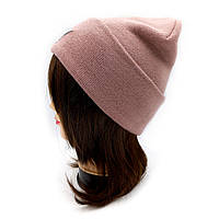 Женская шапка розовая с логотипом Адидас на зиму/осень, теплая вязаная шапка Adidas пудра с отворотом топ