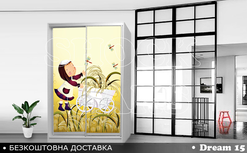 Шафа купе з дівчинкою Принцеса Дрема, дитяча шафа купе 2/3/4 двері, шафа для одягу фотодрук