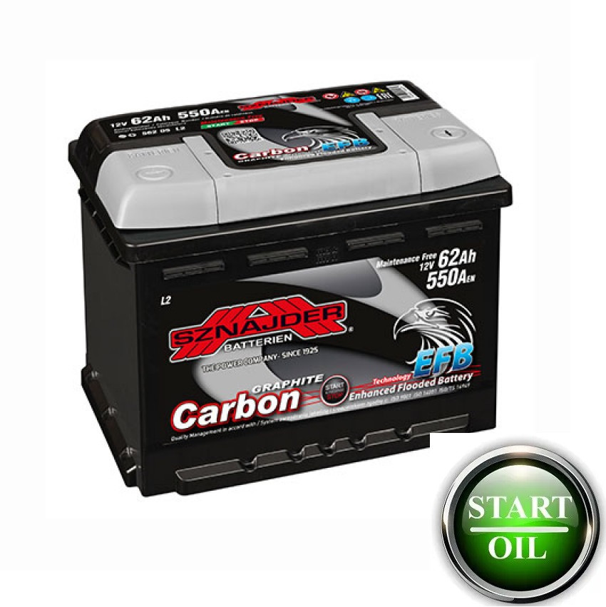 Акумулятор SZNAJDER Carbon 62Ah 550А R+ Start/Stop EFB