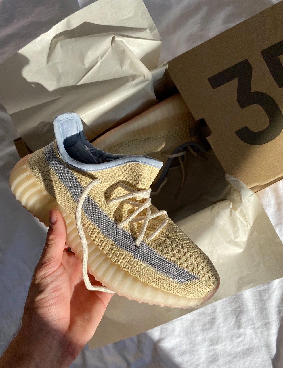 Кросівки Adidas Yeezy Boost 350 Linen Reflective бежеві літні жіночі адідас із сітки легкі рефлективн