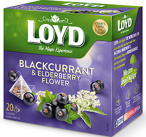 Фруктовий чай Loyd Blackcurrant & Elderberry Flower чорна смородина та бузина 40г (20 пірамідок), 10шт/ящ