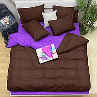 Евро однотонный комплект постельного белья "Шоколадный, фиолетовый ", бязь голд люкс "Виталина"