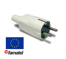 Вилка пряма гумова 2P+PE 16A 250V IP44 Famatel 1104-B розбірна електрична (з заземленням Schuko)