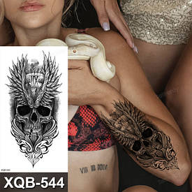 Флеш Тату. 21*10 См. Перевідна. Тимчасова. Черепи, Крила, Годинники, Скандинавський Стиль, Xqb-544 (S), Ч/Б