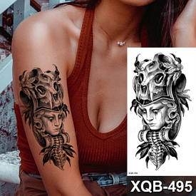 Флеш Тату. 21*10 См. Перевідна. Тимчасова. Дівчата, Черепи, Індійський Стиль, Xqb-495 (S), Ч/Б