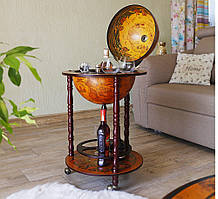 Глобус бар на підлогу на 3-х ніжках з дерева коричневий, діаметр сфери 36 см