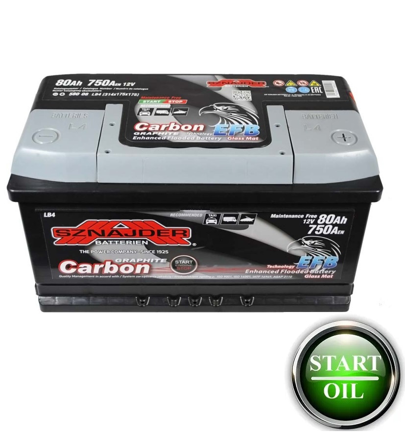 Акумулятор SZNAJDER Carbon EFB 80Ah 750А R+ Start/Stop  (h=175)