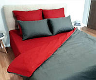 Евро однотонный комплект постельного белья Красный серый бязь голд люкс Виталина
