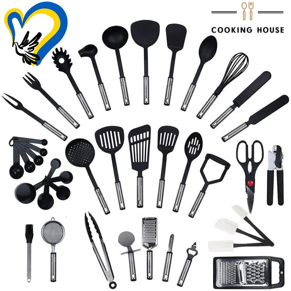 Набір кухонного приладдя Cooking House - 40 предметів, набір посуду з антипригарною ручкою та з нержавіючої сталі.