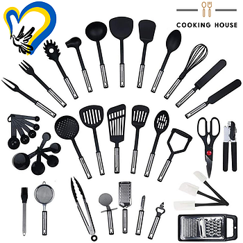 Набір кухонного приладдя Cooking House - 40 предметів,  набір посуду з антипригарною ручкою та з нержавіючої сталі.
