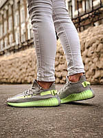 Кроссовки Adidas Yeezy Boost 350 V2 Grey Green летние женские серые с зеленым адидас изи буст сетка